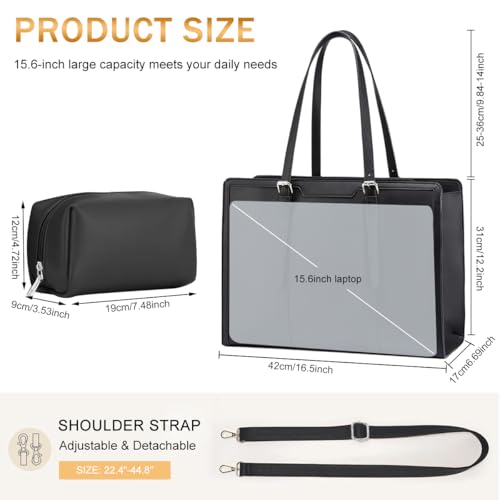 Image of PALAY Tote Bag for Woman 15.6 inches Laptop Tote Bags PU Leather Business Briefcase Shoulder Bag Commuting Handbag Crossbody Bags for Women