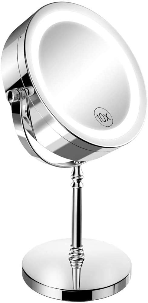 TALITARE Double-Sided 10x Magnifying 18 LED Lights 360 Rotation Makeup Mirror - 7in, Chrome Finish