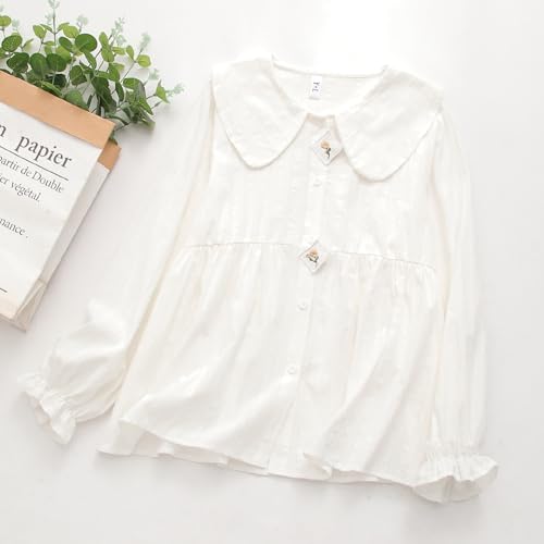BAIMORE Teen Girls Japanese Style Sweet Doll Collar Ruffle Embroidery Button Down Long Sleeve Shirt4