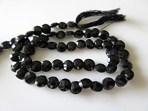 Perles de spinelle noir 7mm facettées de forme pièce pour fil de minéraux naturels 13"