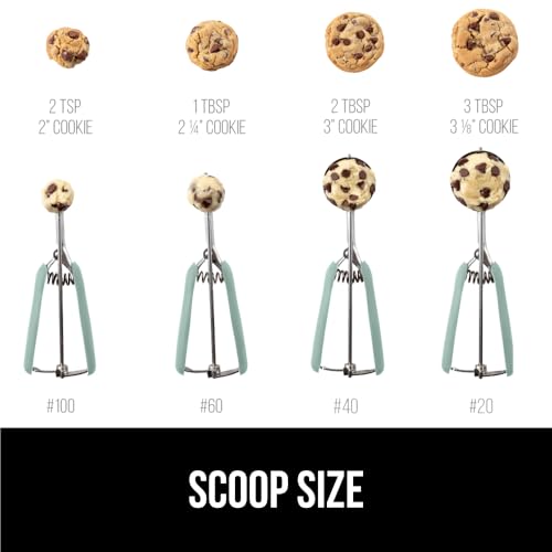 GORILLA GRIP BPA-Free 304 Stainless Steel Cookie Scoop, 2 TBSP Scooper #40, Soft Grip Handle, Easy Food Release, Create Even Portions, Multipurpose Kitchen Melon Baller, Meatball Spring Scoops, Mint