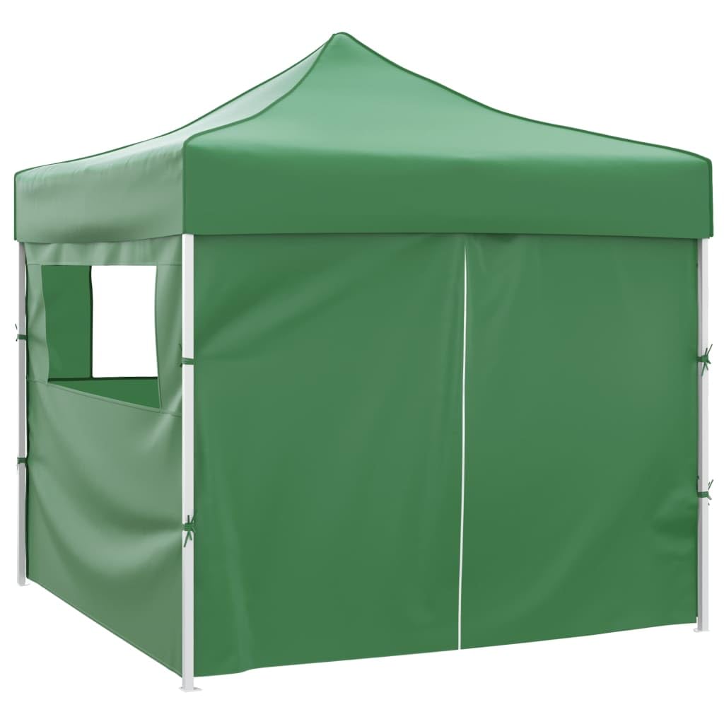 Namiot składany z 4 ścianami, 3 x 3 m, kolor zielony, malowana proszkowo rama stalowa, 220 g/m² poliester z powłoką PCW, wodoodporny, idealny do ogrodu, na imprezę, kemping, wesele, festiwal