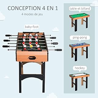 HOMCOM Table Multi Jeux 4 en 1 babyfoot Billard air Hockey ping-Pong avec Accessoires en Bois 87 x 43 x 73 cm
