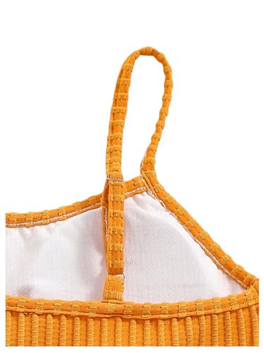 Image of WDIRARA Girl's 2 Piece Swimsuits Ribbed Textured Chevron Pattern Bikini Swimwear Set High Waist Summer Boho Swimsuit Sets