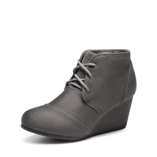 DREAM PAIRS TOMSON Women's Casual Fashion Outdoor Lace Up Low Wedge Heel Booties Shoes LIGHT GREY 5 B(M) US