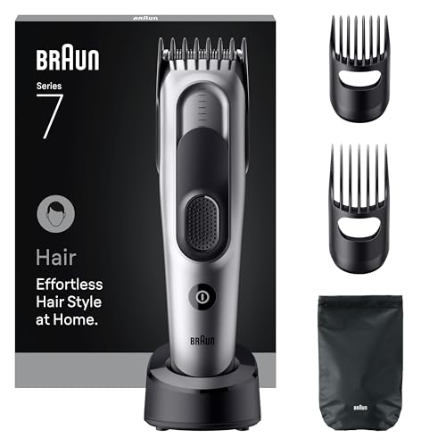 Braun Cortapelos Series 7 HC7590, Máquina De Cortar Pelo Para Hombre, +5 Accesorios De Styling, Lámina De Corte Ultra Afilada, 17 Longitudes, 50 Min De Autonomía, Lavable, Gris