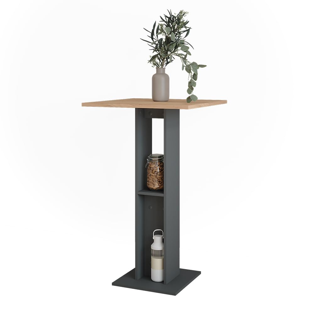 Vicco Mesa de Bar Repose, Oro Power Roble/Antracita, 65 x 65 cm, con Estante Lateral para almacenar Botellas y Vasos