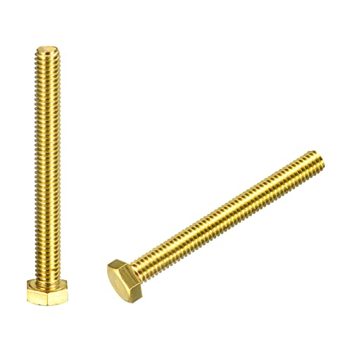 Image of uxcell Brass Hex Bolts, 5 /16-18x3 2pcs Fully Thread Grade 4.8 Solid Brass Hexagon Head Bolt Machine Screws for Machinery