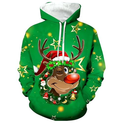 Rentier Pullover mit leuchtender Nase 18 Generisch Unisex 3D-Druck Weihnachts-Hoodie mit zwinkerndem Rentier -...