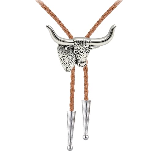 Image of Jeilwiy Bolo Tie for Men Western Cowboy Tie Necklace Gold Bolo Tie Leather Necktie Halloween Tie Accessories for Women