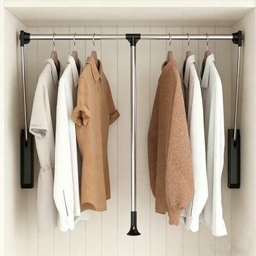 tonchean Pull Down Closet Rod 26-35 Inch Adjustable Side & Back M...