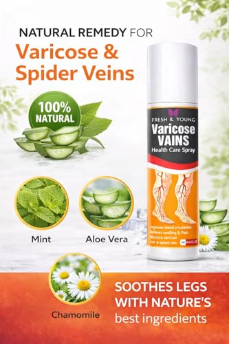 Image of Fresh & Young Varicose Veins Spray | Natural Formula for Fast Relief | Reduces Swelling, Relieves Pain & Improves Blood Circulation | Easy-to-Use Spray for Legs & Feet - 50 ml Pack of 3