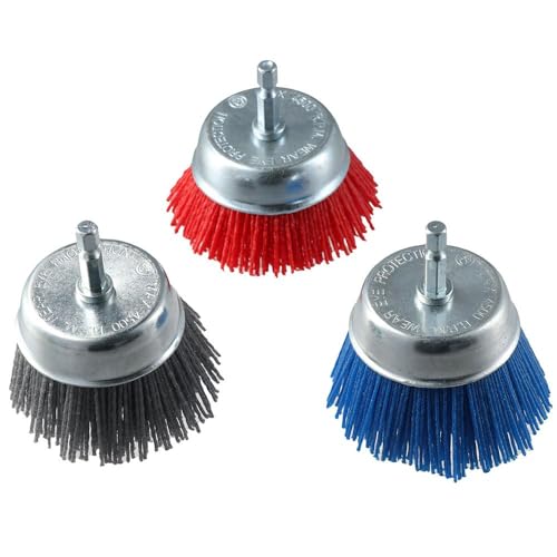 Image of 3Pcs 3 Inch Abrasive Filament Nylon Cup Brush, Nylon Brush for Angle Grinder,Embossed Polishing Wheel Brush with 1 /4 Inch Hex Shank Surface Pre-Treatment of Various Metals