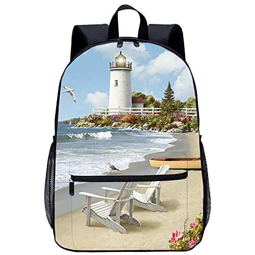 Sac à dos imprimé en 3D phare pour voyage scolaire et loisirs 45cm