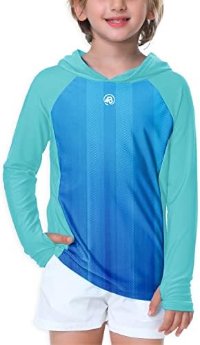 Gradient Rash Guard for Boy Hoodie Sun Shirt Uv Protection Long Sleeve SPF Surf Shirts Aqua 9-10 Years