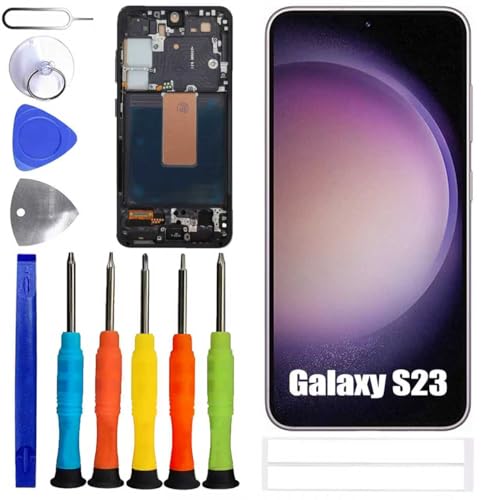ERYNK Pantalla LCD para Samsung Galaxy S23 [con marco] SM-S911B, SM-S911B/DS [6,1 pulgadas] Pantalla LCD táctil digitalizador con juego de herramientas