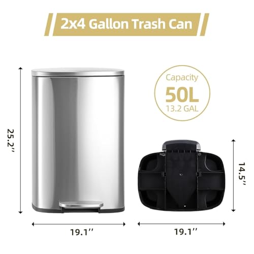 Caneca de basura rectangular de acero inoxidable 50L miniatura 3