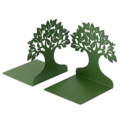 Baroni Home Sujetalibros, sujetalibros para estante, clip para libros, oficina, escuela, salón, salón, diseño de árbol de color verde, tamaño 15 x 6 x 16 (2 unidades) Cover