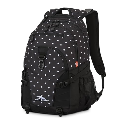 High Sierra Loop Backpack, Travel, or Work Bookbag with tablet sleeve, One Size, POLKA DOTS/BLACK