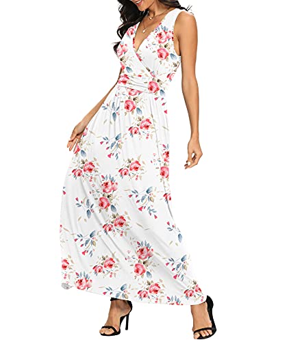 Image of LILBETTER Women Sleeveless Deep V Neck Loose Plain Long Maxi Casual Dress