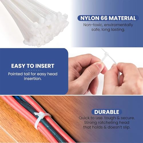 Image of Tidy Fox Self Locking Cable Ties | White | 4 inch x 2.5 mm (10 cm) | 500 nos