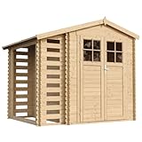 Caseta de jardín de Madera con caseta de leña -Puerta con Cerradura caseta de jardín de Madera W272xL206xH218 cm / 3.53 + 0.94 m2 TIMBELA M386F