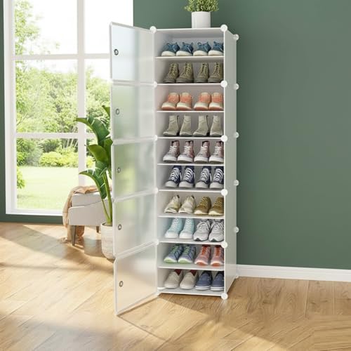 Image of KRISHYAM DIY Shoe Rack Organizer with 5 Doors | 20 Pair Capacity | Portable Shoe Storage Cabinet for Boots, Shoes & Slippers | 10 Shelves Closet Organizer (White)