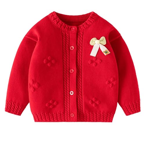 Cárdigan de punto de manga larga para niña pequeña, suéteres de invierno con botones para niños, lindo lazo, chaquetas ligeras y cálidas, ropa escolar de 3 meses a 3 años, A5 rojo, 9 meses