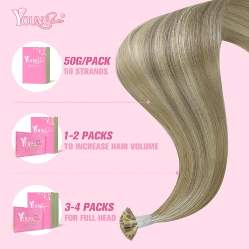 Image of YoungSee K Tips Hair Extensions Real Human Hair Light Brown K Tip Extensions for Women Light Brown Highlight Blonde 22In Straight 50s /50g