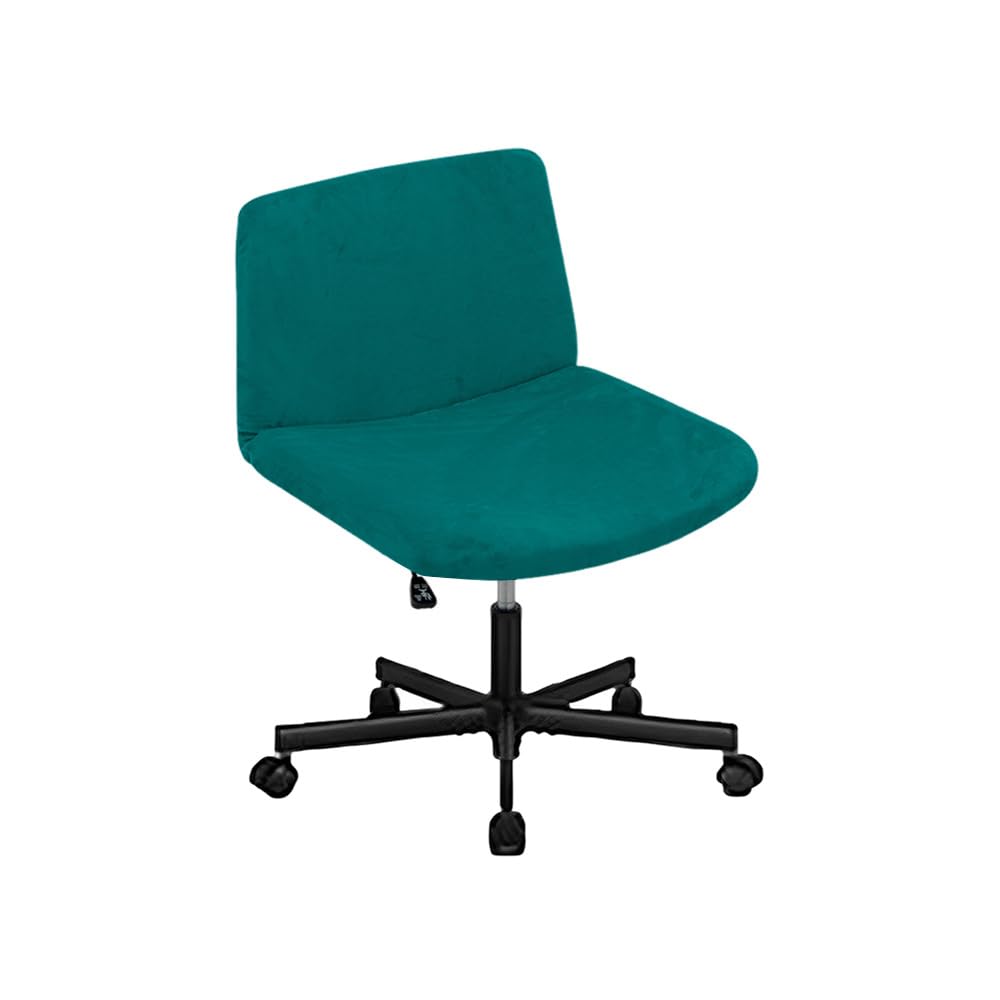 Highdi Velvet Armless Wide Office Desk Chair Cover, Modern Fabric Vanity Chair Cover, for Adjustable Swivel Ergonomic Cross Legged Home Office Computer Chairs (Peacock green,2 pcs)