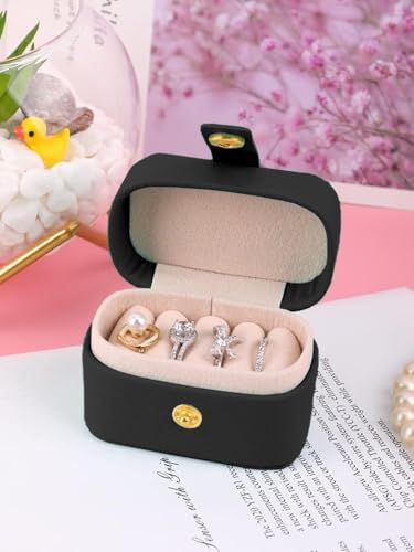 Image of Cortina Pu Leather Small Jewelry Box, Travel Portable Jewelry Case For Ring, Pendant, Earring, Necklace, Bracelet Organizer Storage Holder Boxes - Black