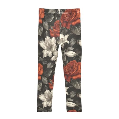 Red Rose Lily Flower Girls Leggings Ultra Soft Compression Yoga Gym Pants for Kids 4-10T2