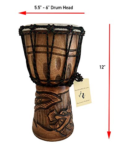 Djembe Drum Solid Wood Deep Carved Bongo Congo African Drum - 12" HIGH MED SIZE - Professional Quality - NOT MADE IN CHINA - JIVE BRAND (Dragon)