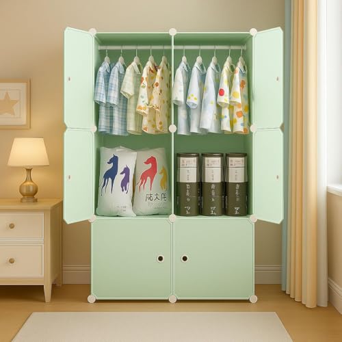 Image of Sunderlook Plastic Wardrobe for Kids Clothes - Professional Collapsible Wardrobe, Easy to Use Foldable Almirah, Plastic Cupboard for Kids for Home (Green-Y3, 6 Door)