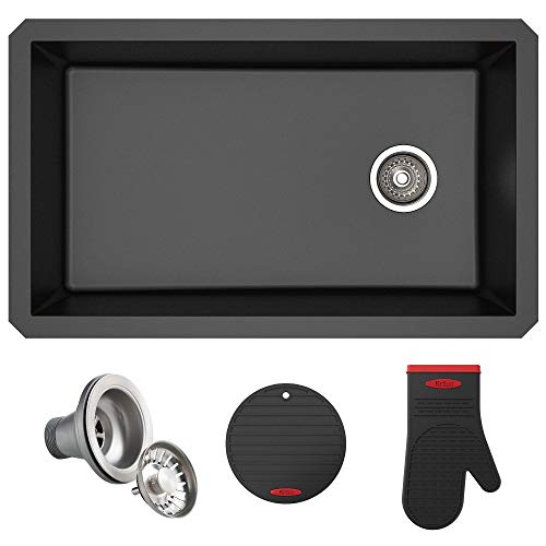 KRAUS Forteza 32-inch Undermount Single Bowl Granite Kitchen Sink in Black, KGU-55BLACK