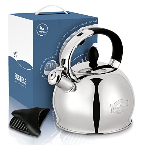 SUSTEAS Stove Top Whistling Tea Kettle - Food Grade Stainless Steel Teakettle Teapot with Cool Touch Ergonomic Handle, With 1 Silicone Pinch Mitt Included,2.64 Quart(SILVER) by SUSTEAS - Image 7