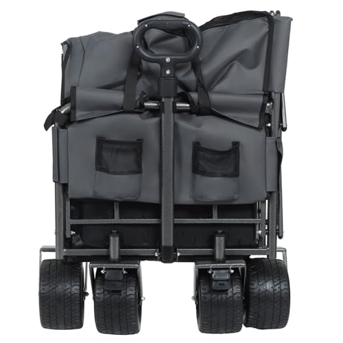 Image of 3-in-1 Convertible Folding Wagon Cart with Bench Seat & Storage - 500lbs Heavy-Duty Utility Wagon, 180L Capacity All-Terrain Wheels for Camping, Beach, Sports, Garden (Grey)