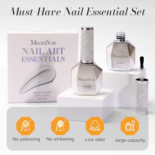Image of MelodySusie 2PCS 0.5fl oz Gel Top Coat Set,No Wipe High Gloss Shine Finish Long Lasting Top Gel for Clear Nail Gel and Acrylic Nails,essential for Home DIY and Nail Salon