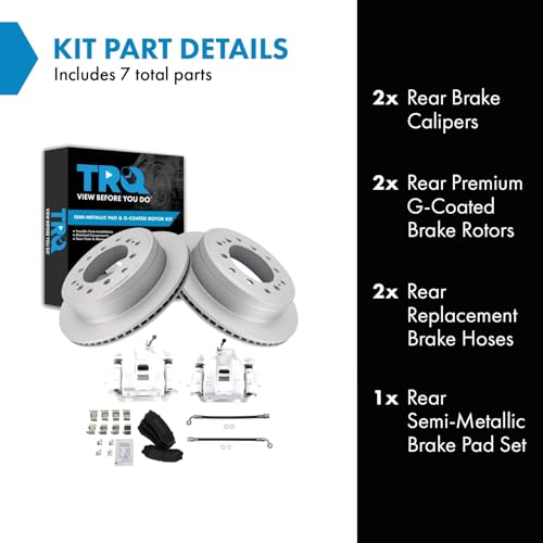 Image of TRQ Rear Brake Pad and Rotor Set Semi Metallic Coated Rotors Calipers Compatible with 2010-2014 Toyota FJ Cruiser