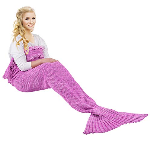 eCrazyBaby Couverture de Queue de sirène, Toutes Les Saisons Chaude Couverture de lit canapé Couette Salon Sac de Couchage pour Adultes, Motif Classique avec Dentelle, 180 x 90 cm, Rose Foncé