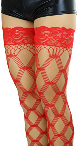 Image of ToBeInStyle Women's Multi-Strand Large Diamond Fence Net Thigh High Stockings
