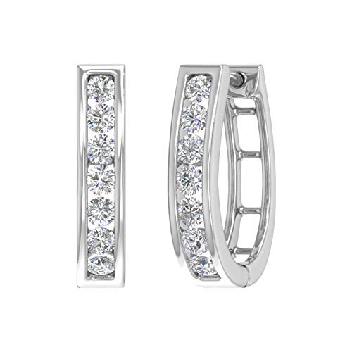 1 Carat Channel Set Diamond Women's Hoop Earrings in 10K Solid Gold