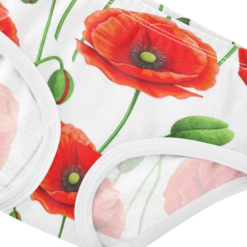 Red Poppy Flowers White Toddler Underwear Custom 2t Cotton Panties Little Girl Print Underpants Briefs4
