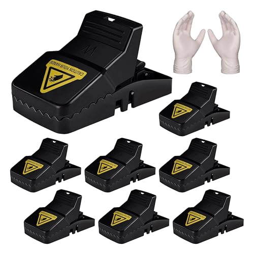 Rat Traps - 8 x Large Humane Rat Traps That Kill Instantly, Heavy Duty Mouse Trap for Indoor, Outdoor, and Garden - Reusable Rat Catcher Rodent Solution with 1 Pair Gloves
