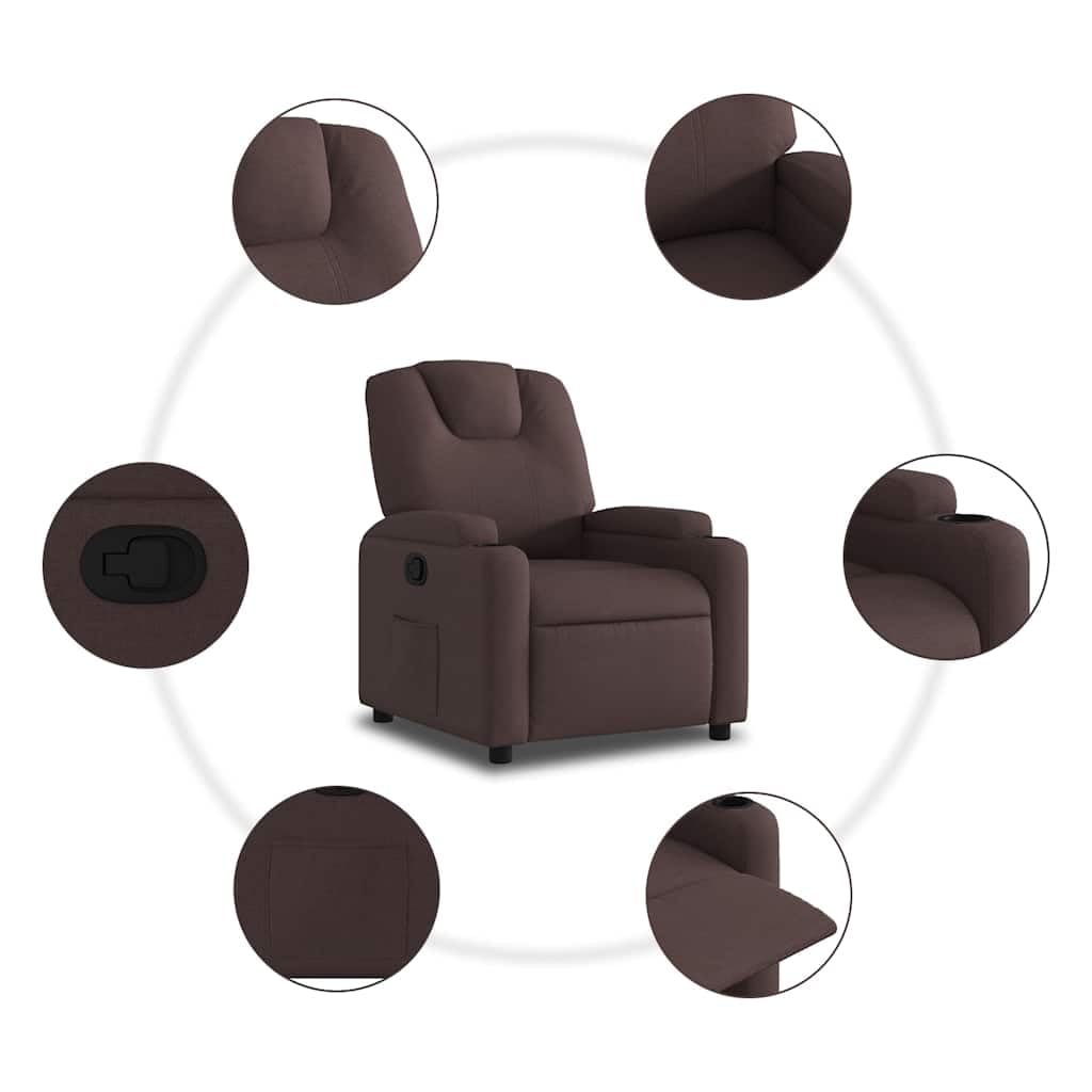 vidaXL Poltrona reclinabile, Sedia Relax con Schienale Seduta con Braccioli Imbottiti Soggiorno, Moderno, Marrone Scuro Tessuto