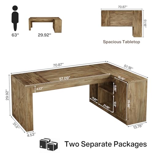 Image of Tribesigns 71 Inch Executive Desk with Filing Cabinet, L Shaped Office Desk