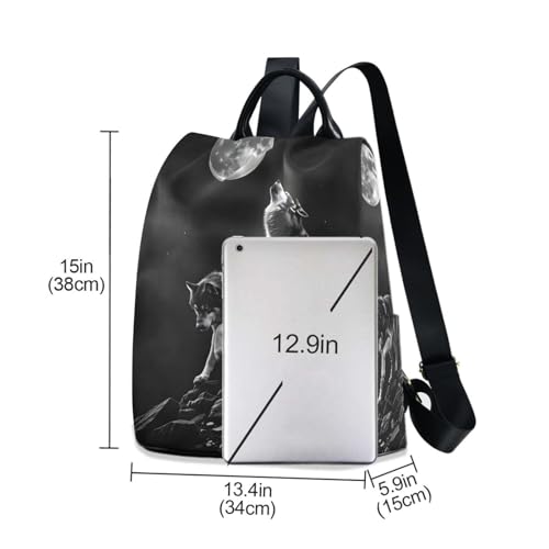 Image of ALAZA Wolf Animal Print Moon Backpack Purse for Women Anti Theft Fashion Back Pack Shoulder Bag