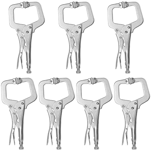 Keileoho 7 Pcs 11 Inch C Clamp Locking Pliers With Swivel Pads, Heavy-Duty Locking Pliers, Woodworking Clamps Set, Adjustable Nickel Plated C Pliers cover
