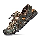 ★ TRANSPIRABLE ★ - Las sandalias de cuero para exteriores tienen puntera cerrada, plantilla transpirable de panal y un diseño hueco de apertura único, que hace que la puntera se sienta cómoda, fresca, seca y desodorante.