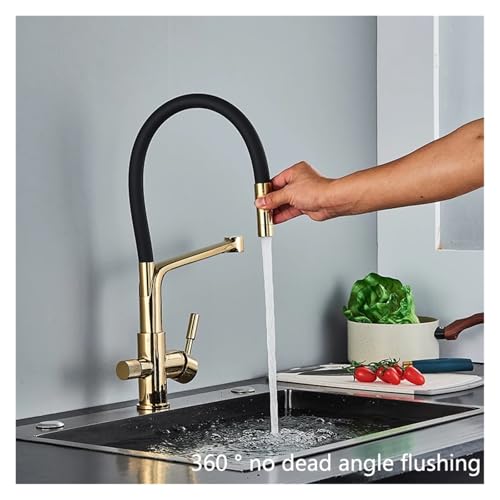 Robinet de cuisine purifiée mitigeur évier douchette 360 eau potable or - 7